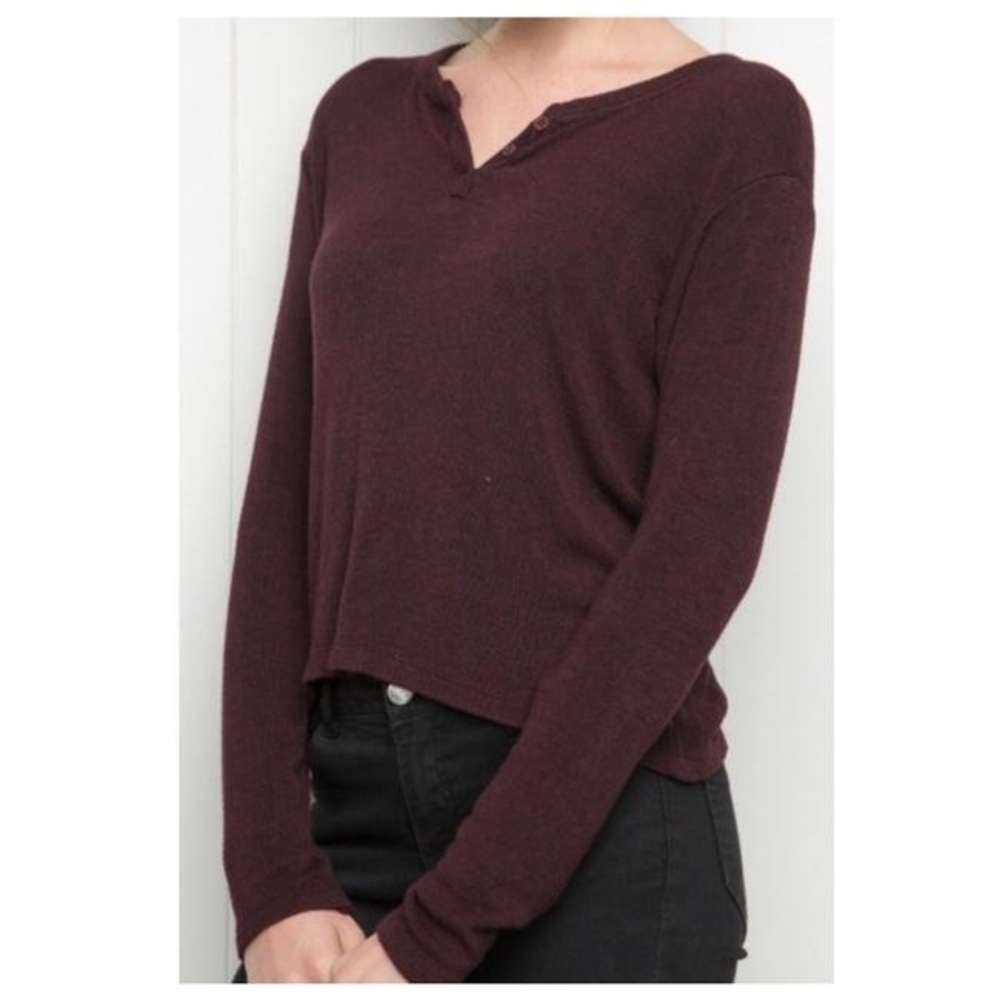 John Galt Long Sleeve Ribbed Henley Top